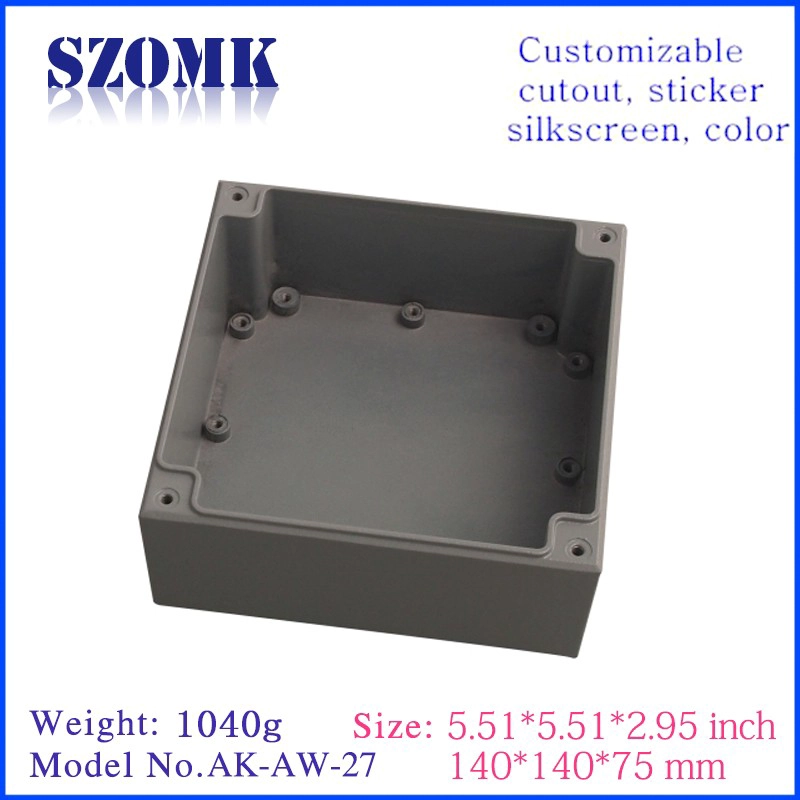 Customized waterproof extruded die cast aluminium enclosure for electronic PCB board AK-AW-27 140*140*75 mm