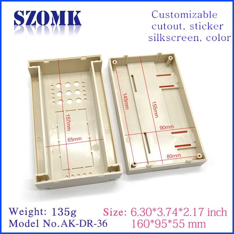 Din Rail enclosure ABS Plastic Control box PLC Case for electronics AK-DR-36 160*95*55mm