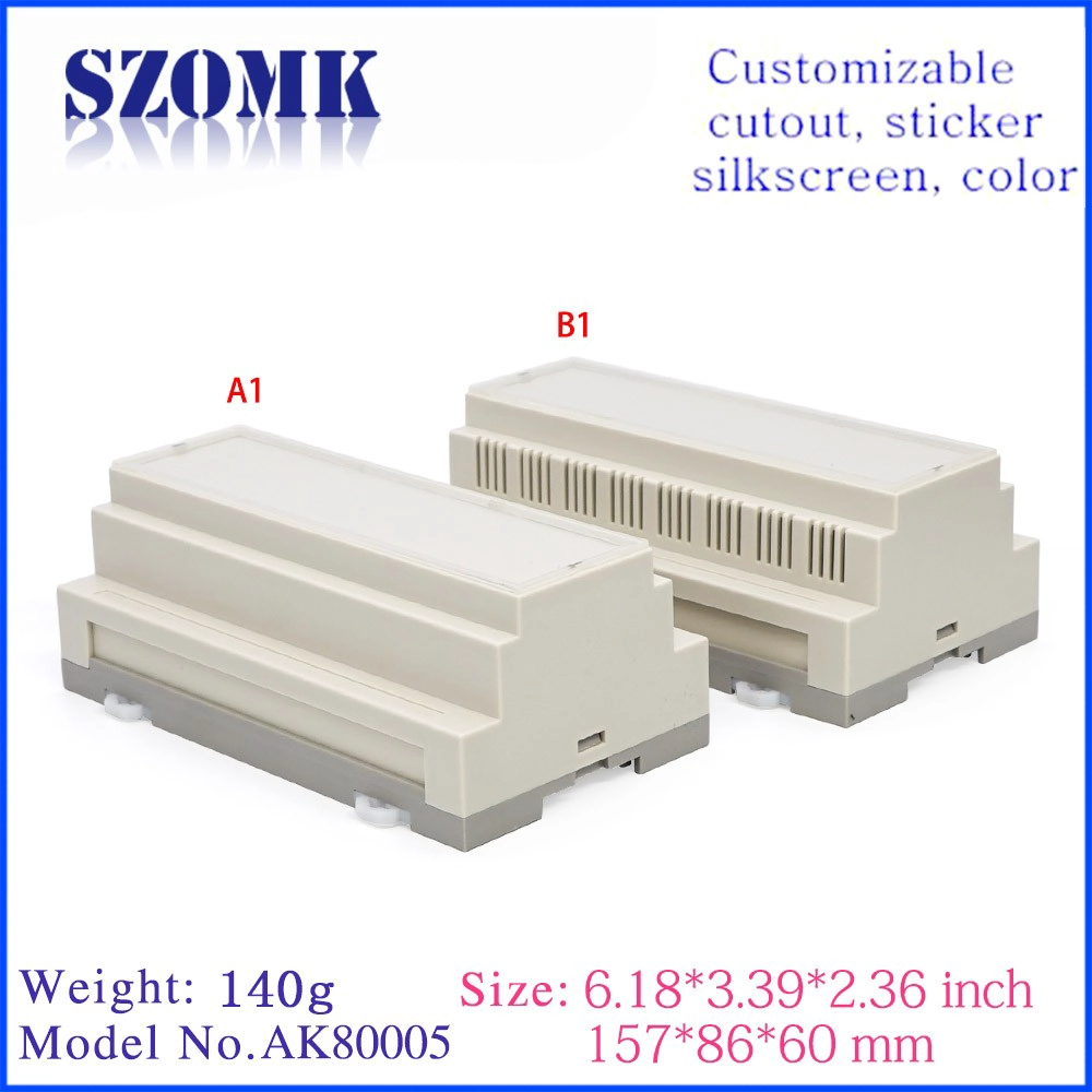 Flame resistant din rail box workplace ABS plastic din rail enclosure with terminal block SZOMK AK-80005 157*86*60mm