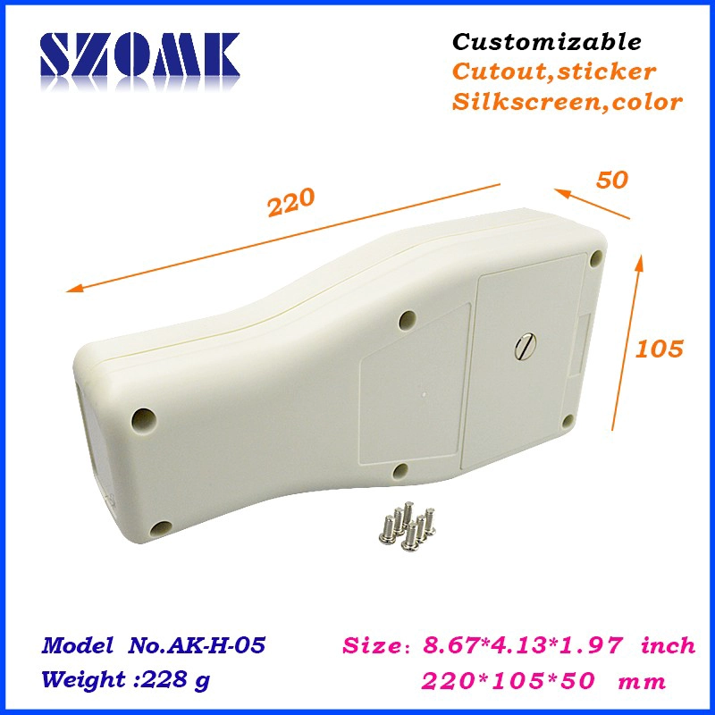Guangdong high quality 220X105X55mm hand held abs plastic with battery holder project enclosure supply/AK-H-05