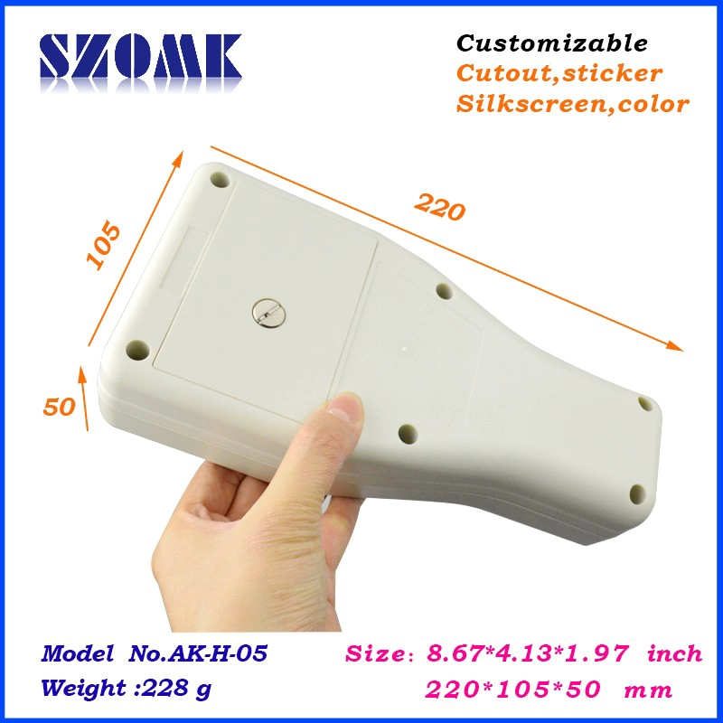 Guangdong high quality 220X105X55mm hand held abs plastic with battery holder project enclosure supply/AK-H-05