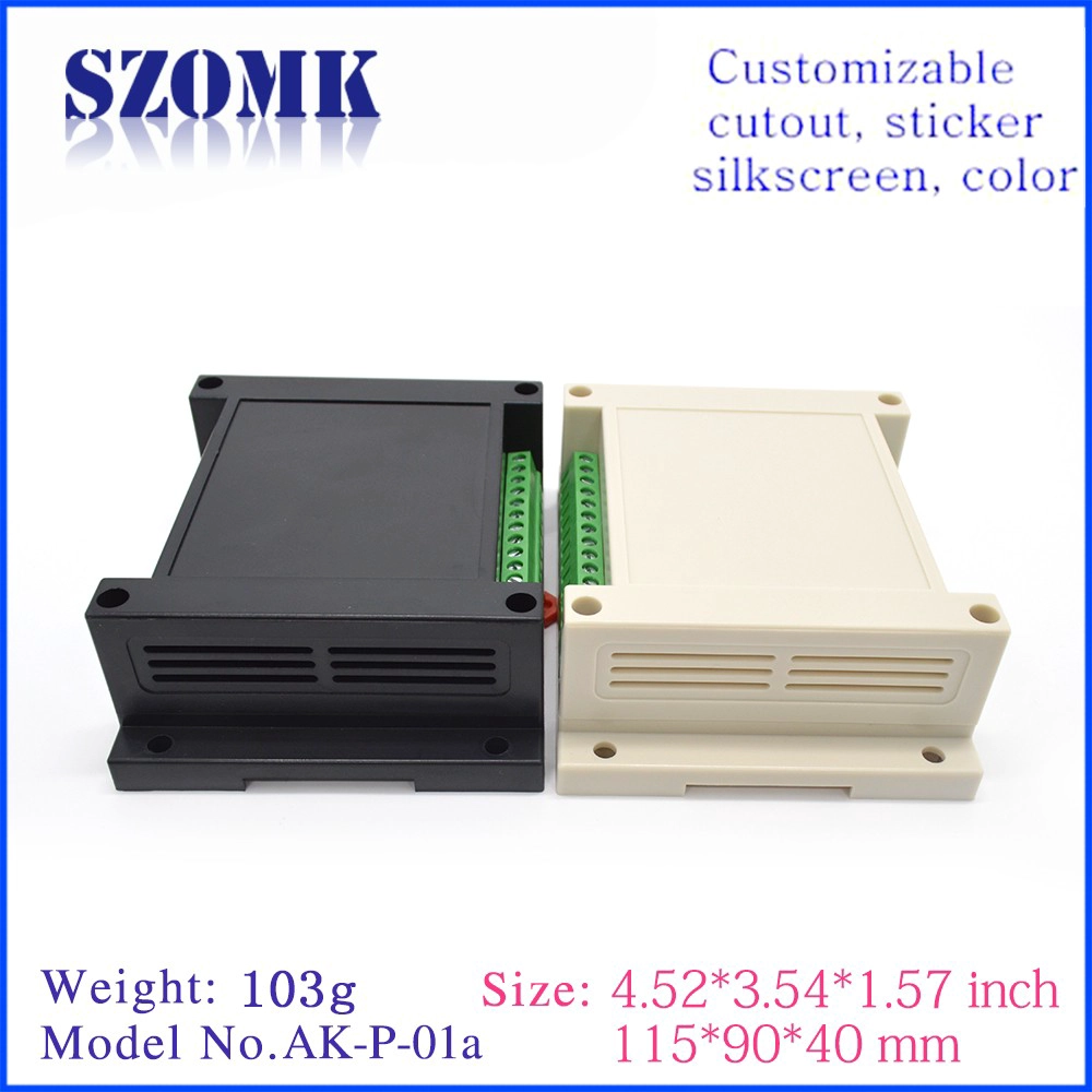 جودة عالية ABS البلاستيك السكك الحديدية الضميمة للإلكترونية من SZOMK مع كتلة محطة AK-P-01a 115 * 90 * 40MM