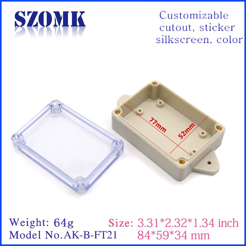 Scatola di dispositivo elettronico per recinzione impermeabile in plastica IP65 con coperchio trasparente / 84 * 59 * 34mm / AK-B-FT21