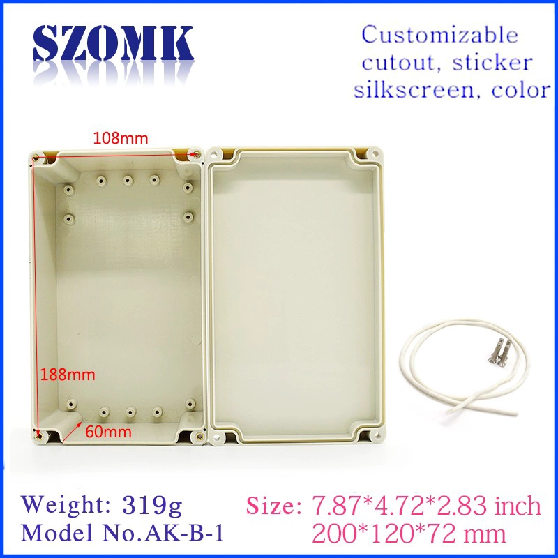 IP65 SZOMK Plastic ABS Waterproof Enclosure Electronic Instrument Housing Case Box/200*120*72mm/AK-B-1