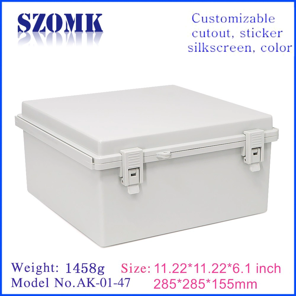 IP65 hinged plastic waterproof electronics enclosure junction box szomk waterproof electrical cabinet 285*285*155mm AK-01-47