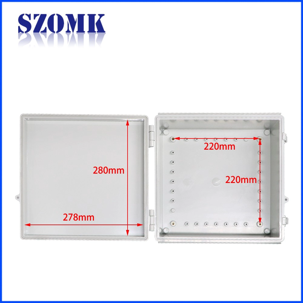 IP65 hinged plastic waterproof electronics enclosure junction box szomk waterproof electrical cabinet 285*285*155mm AK-01-47