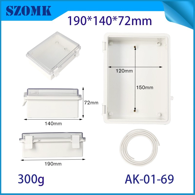 IP66 AK-01-69 190*140*72 mm ABS Kunststoff Stromversorgungssicherheit Überwachung Wasserdichte Box Elektronische Instrumentengehäuse Außenscharnier Flip Cover Regenfischauslassbox