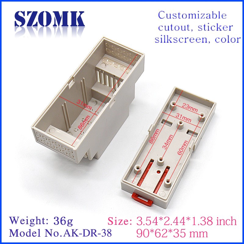 Nieuwe ontwerp ABS plastic behuizing voor PCB ontwerp instrument aansluitdoos AK-DR-38 90 * 62 * 35mm