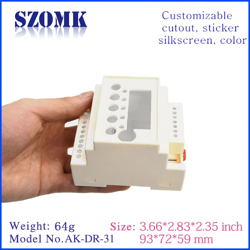 wall mounting din rail plastic electronic project enclosure , AK-DR-31, 93*72*59mm