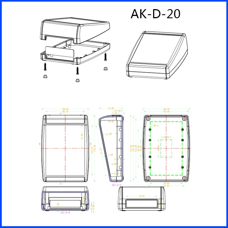 Plastic Abs Material Desktop Enclosure AK-D-20 ,108x152x54mm
