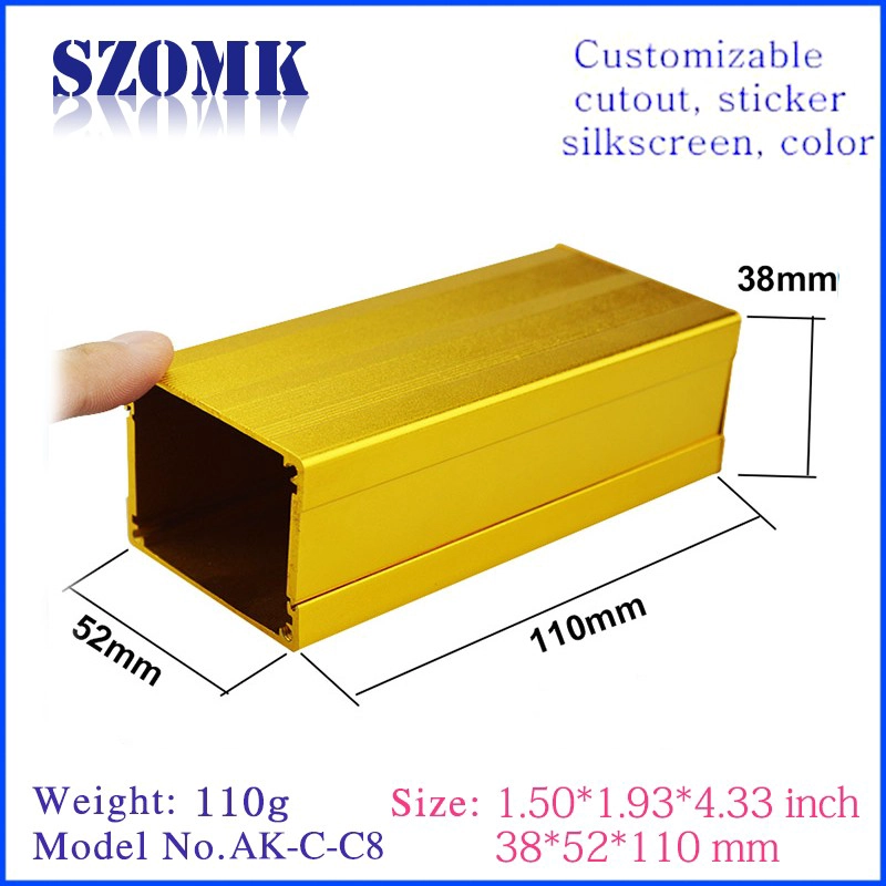 SZOMK gold color 38 * 52 * 110mm C8 manufacturing diecast aluminum box electronic instrument enclosure