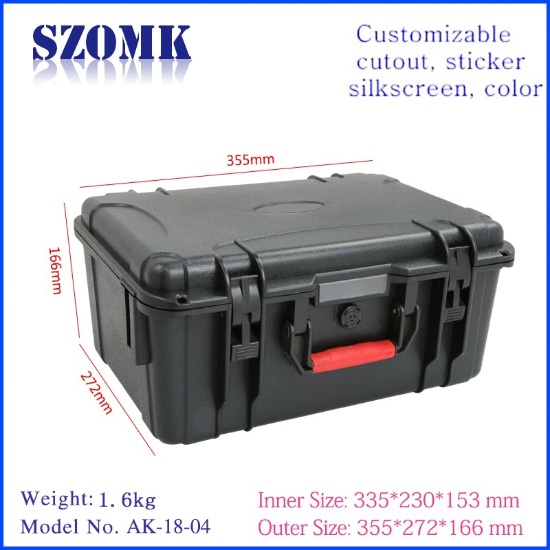 SZOMK waterproof plastic hard tool carrying case pp and abs weatherproof equipment tool case with Sponge inside AK-18-04 355x272x166mm