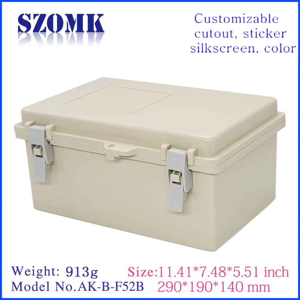 Shenzhen IP65 hinge cover waterproof 290X190X140mm abs plastic junction box manufacture/AK-B-F52B