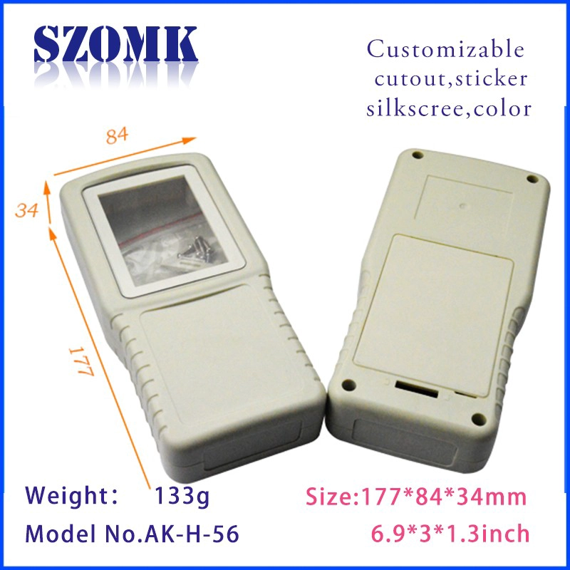 Szomk abs plastic handheld enclosure with lcd display screen AK-H-56 177*84*34mm