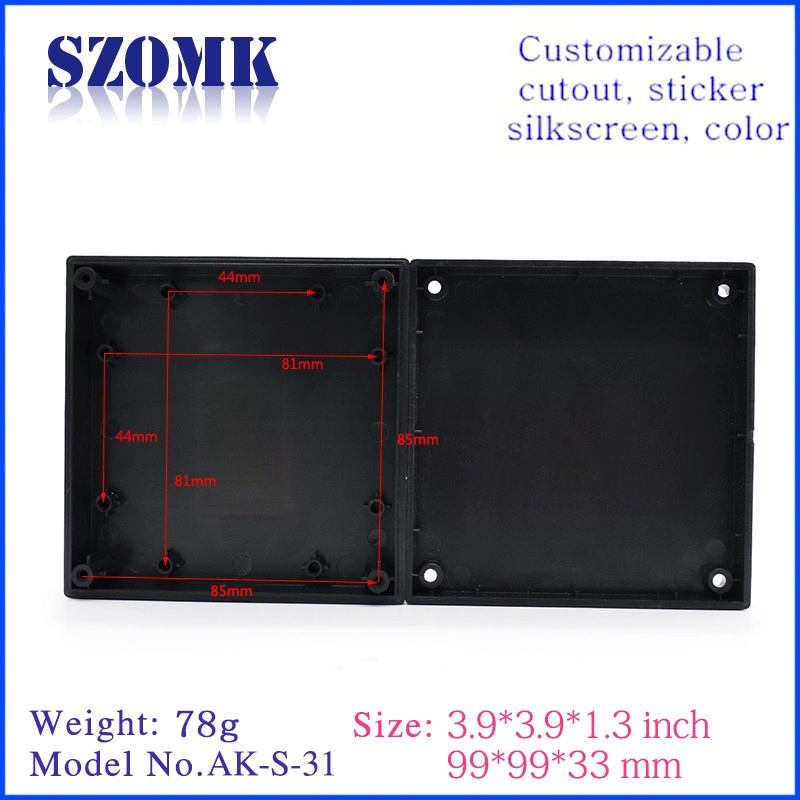 contenitore di plastica di recinzione del caso di progetto dell'ABS del recinto diy nero contenitore di plastica dell'attrezzatura della scatola elettrica 99 * 99 * 33mm per il PWB