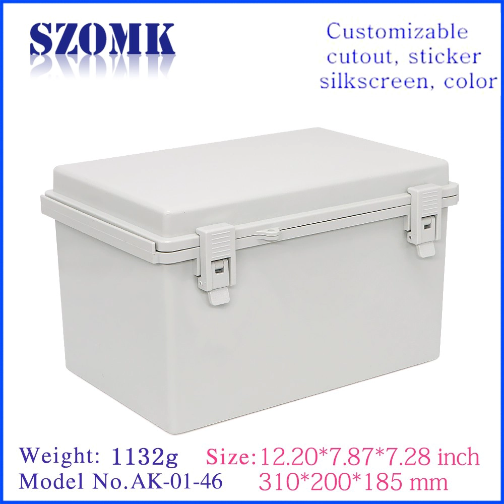 hinged waterproof instrument housing for pcb electronics enclosure 310*200*185mm szomk IP65 seal plastic junction box AK-01-46