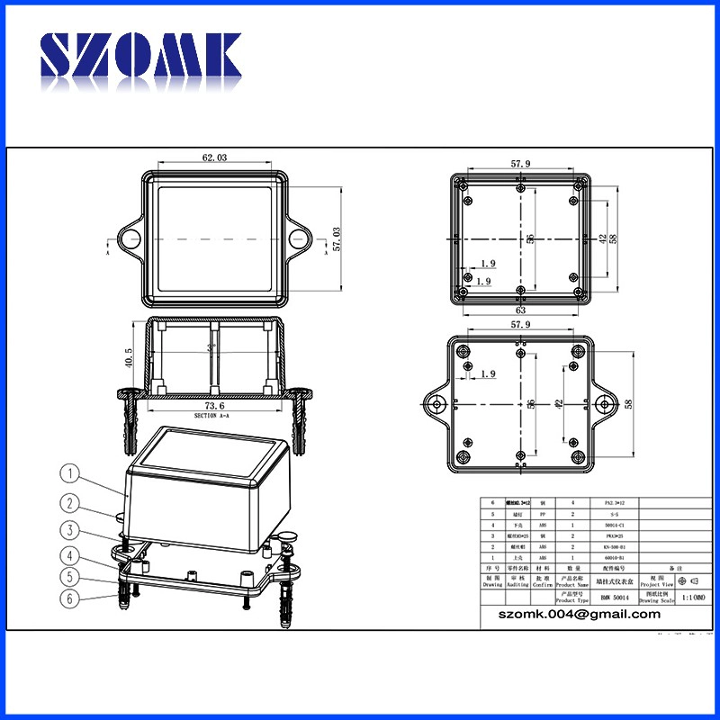 Kunststoffgehäuse Elektronik Wandmontage Kunststoff Verteilerkasten AK-W-14, 80x75x45mm