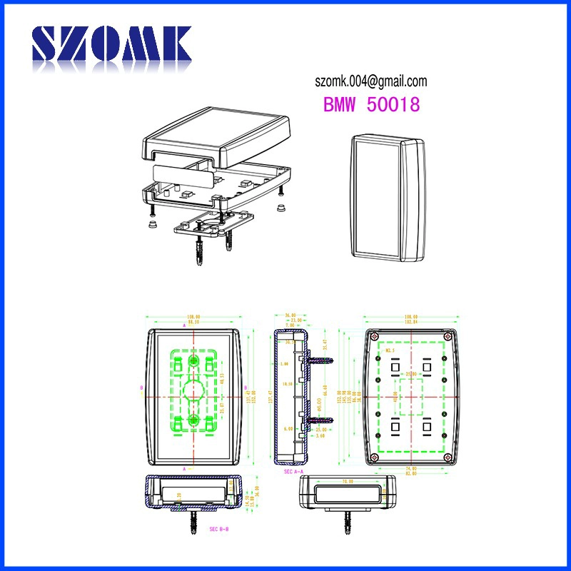小さい壁取り付けハウジングプラスチック電子エンクロージャAK-W-25 101 * 65 * 50mm