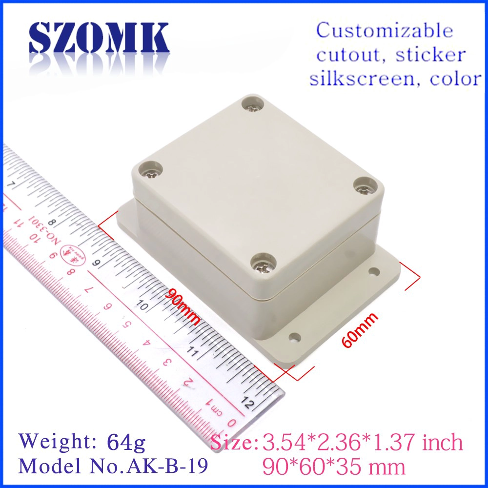 small white abs IP65 waterproof box as switch box and juntion box for pcb and electronics with hangers AK-B-19 100*100*40mm