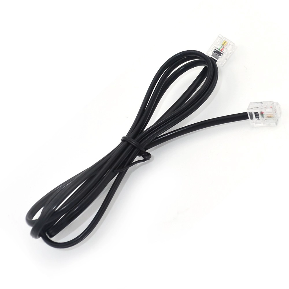 Grey color 4 core straight RJ9 4p4c modular plug 26 AWG flat telephone wire cable
