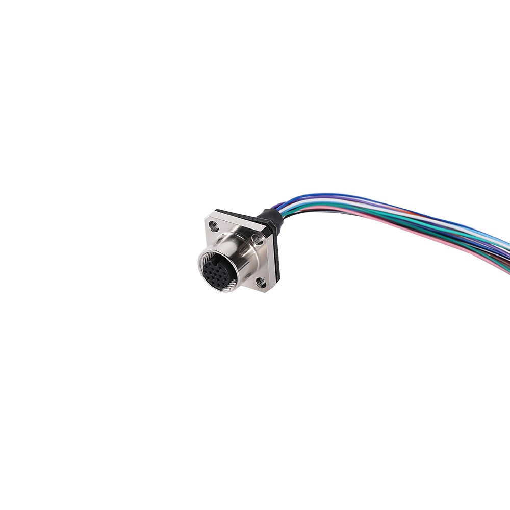 M12 17-pin female panel mount flying lead