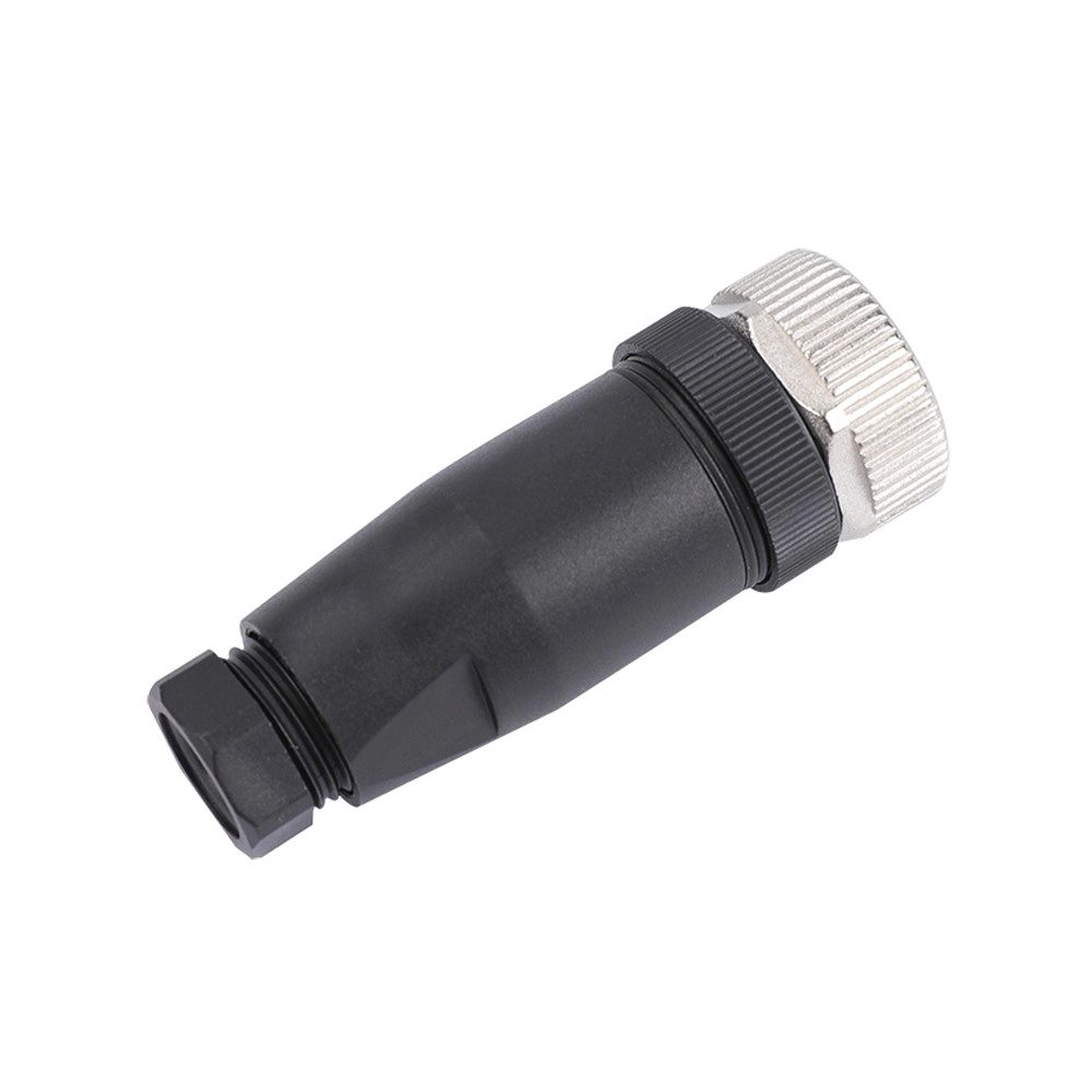 M12 4 5 8 pin right angle Female plug with hex nut