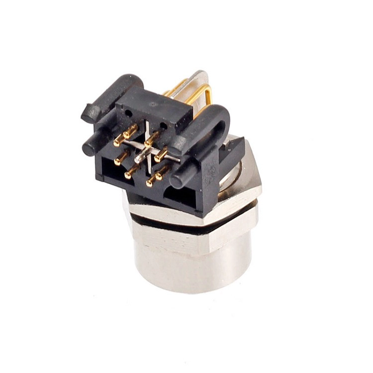 M12 X código conector hembra de 8 clavijas, conector de ángulo recto, 90 grados para montaje en panel tipo pcb conector