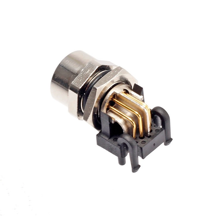 M12 X código conector hembra de 8 clavijas, conector de ángulo recto, 90 grados para montaje en panel tipo pcb conector