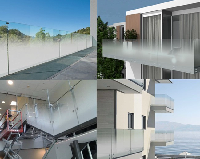 color gradient etched tempered glass railings