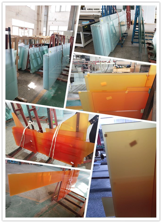 High performance and CE standard acid etched frosted satin colored pvb tempered laminated glass for decorative effects