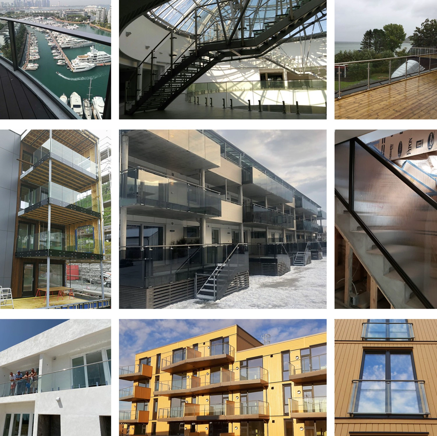 Tempered laminated safety glass balcony railing balustrade handrail color clear frosted white grey