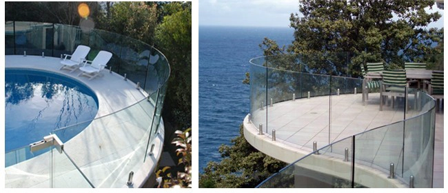 10mm toughened frameless balustrade curved glass