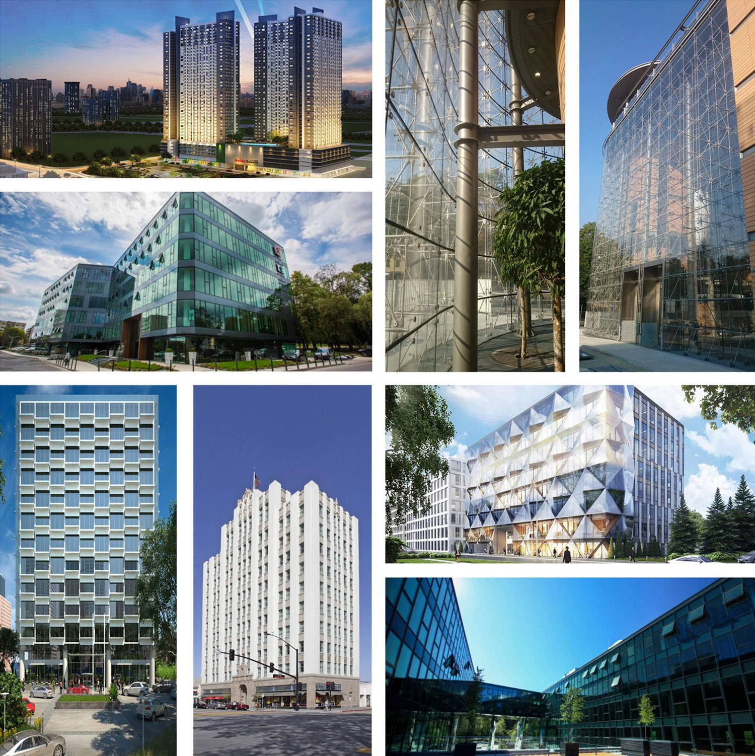 Exterior glass facades Glass curtain walls Glass spider walls
