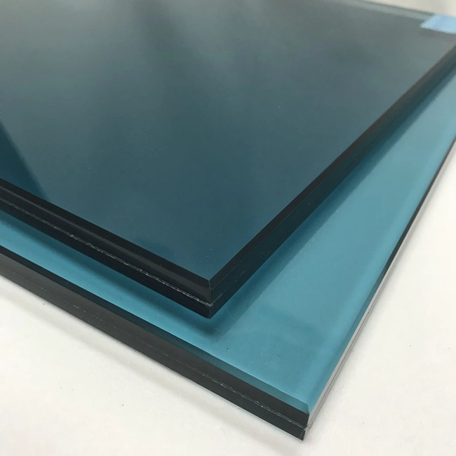 Chiny dostawca 6mm zielony + 0,76mm bezbarwny PVB + 6mm niebieski kolor szkło laminowane 12mm