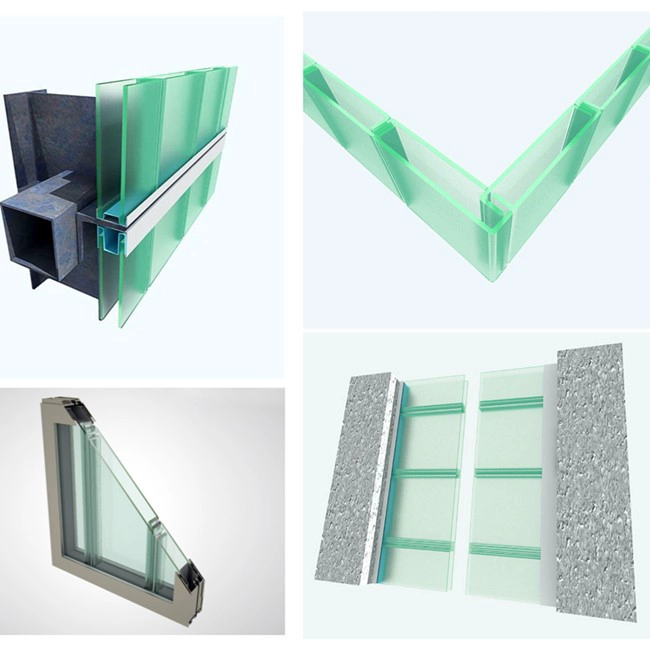 Outdoor Lightweight multi colored U-shaped glass curtain wall, colorful U profile glass façade, color U channel outside glass wall