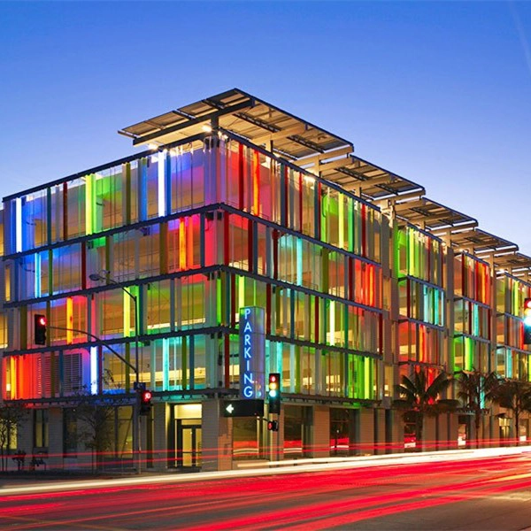 Outdoor Lightweight multi colored U-shaped glass curtain wall, colorful U profile glass façade, color U channel outside glass wall