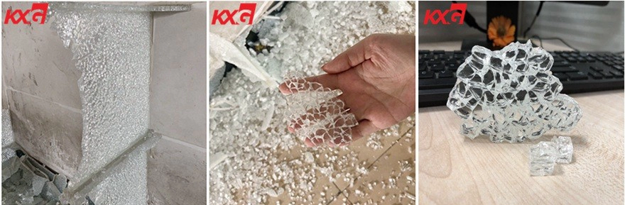 Broken fragments of tempered glass
