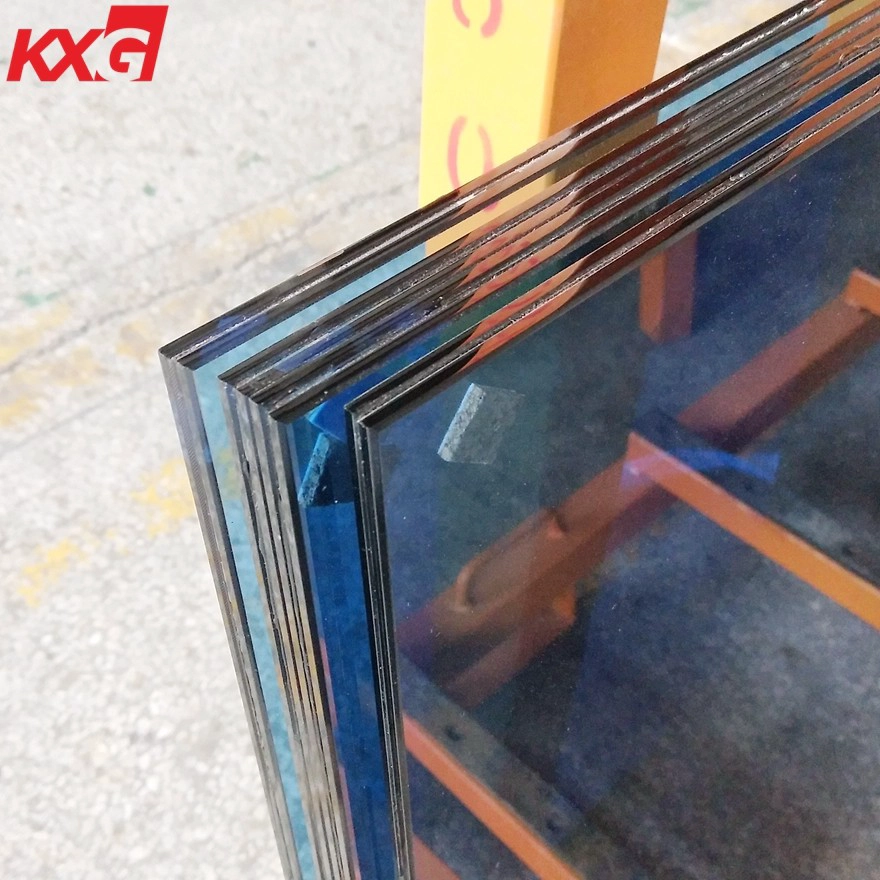 KXG building glass factory supply 6mm blue tinted tempered glass+0.76mm clear PVB+6mm blue colour tempered laminated glass, 662 blue tinted tempered laminated glass