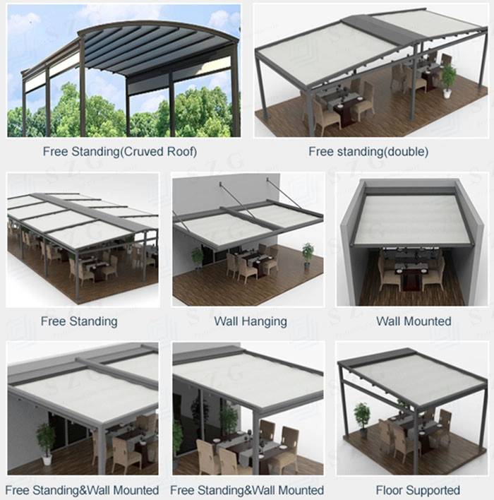 SZG waterproof pvc retractable pergola