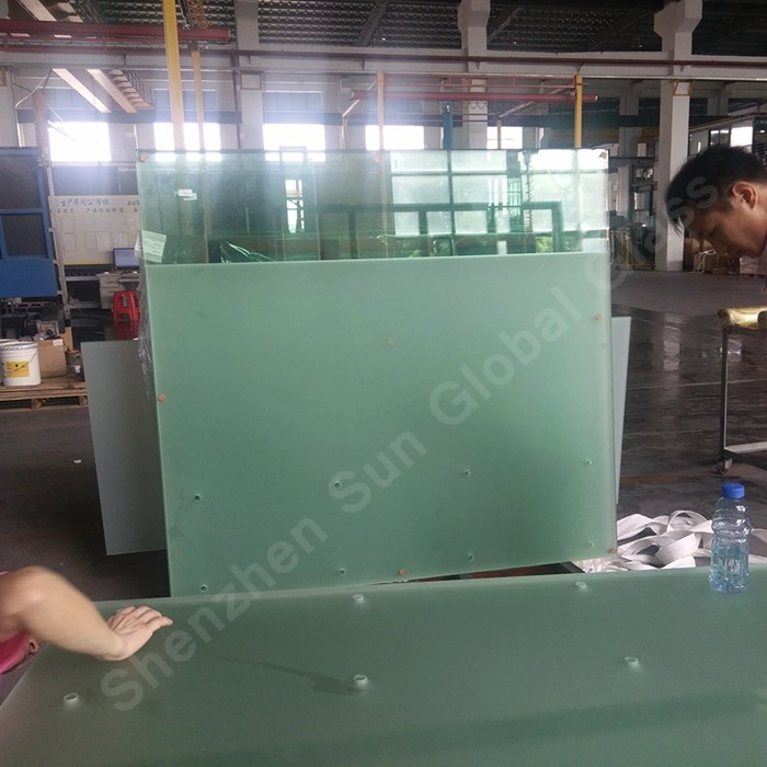 17.52mm frosted tempered laminated glass balustrade, CE standards 8mm+8mm acid etched toughened laminated glass for railing, 88.4 ESG VSG railings