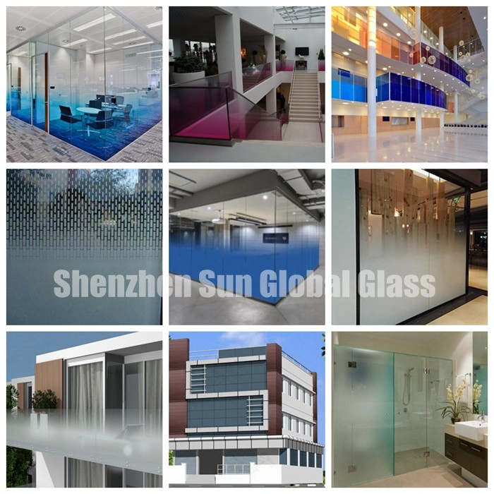 Color acid etched laminated glass, 1/2 inch laminated glass, SGCC certified glass factory, PVB laminated glass, 13.52mm sandwich glass, decorative glass, 6mm+6mm coloured PVB laminated glass