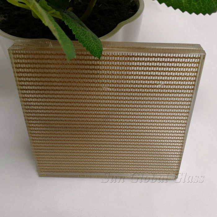 Metal mesh steel laminated glass 10mm+10mm, 21.52mm wire mesh security glass, 10mm+10mm EVA stainless steel wire mesh laminated glass, 10+10 tempered laminated glass