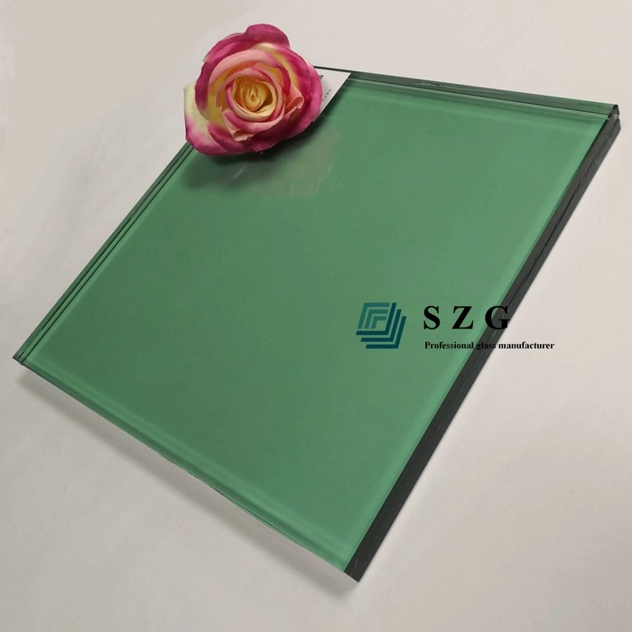Green laminated glass for railing, 16mm laminated glass, vidrio laminado verde, green toughened laminated glass, laminated glass supplier, herdet laminert glass, vidrio laminado templadoss, F-green tempered laminated glass, 8+8mm green laminated safety glass, light green ESG VSG