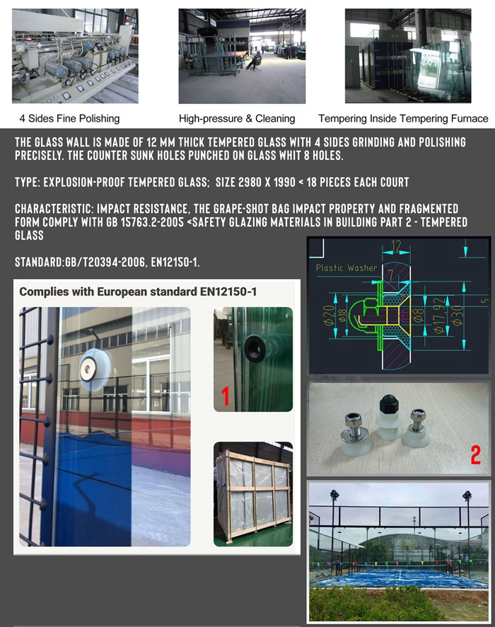 12mm tempered glass for paddle tennis court