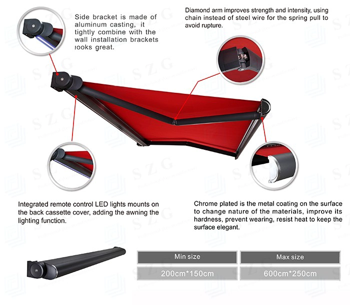 SZG Motorized Full Cassette Awning Canopy