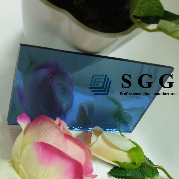 5mm dark blue reflective glass panel, 5mm blue reflective float glass China factory, 5mm dark blue coated glass.