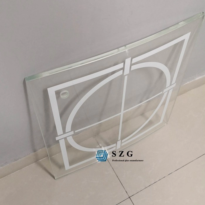Incurvée en verre feuilleté trempé de 13,52 mm à faible teneur en fer, 6 + 1,52 PVB +6 verre feuilleté trempé extra clair avec impression, 66,4 verre incurvé ultra-clair fritté céramique ESG VSG