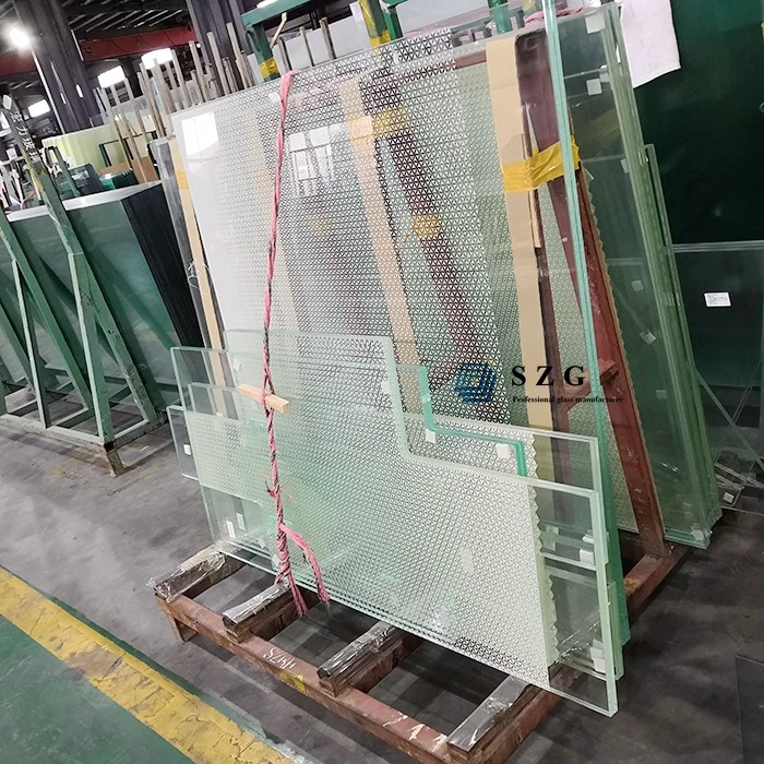 17.52mm ultra clear silk screen printed tempered laminated glass, 8+1.52+8mm low iron paint toughened PVB laminated glass, 884 extra clear silk printing safety VSG double glazed