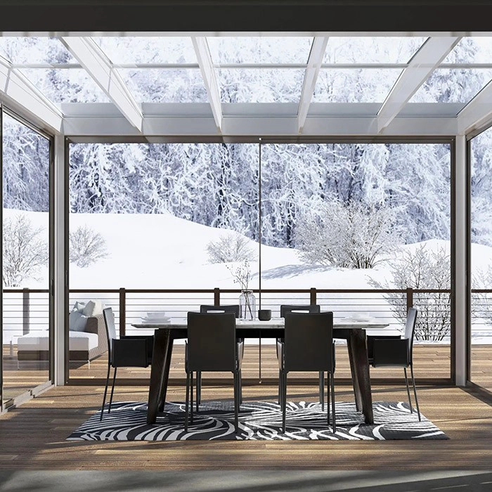 4 + 12A + 4MM الزجاج المعزول Sunroom، قابل للسحب مرفقات الفناء الزجاج المنزلق، والزجاج قابل للسحب بمحركات الشمس مع سقف قابل للسحب