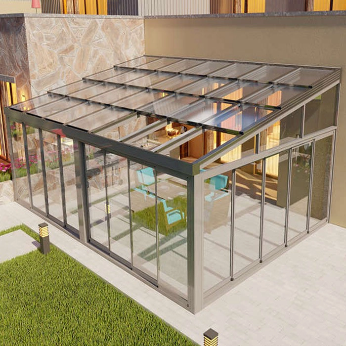 4 + 12A + 4MM الزجاج المعزول Sunroom، قابل للسحب مرفقات الفناء الزجاج المنزلق، والزجاج قابل للسحب بمحركات الشمس مع سقف قابل للسحب